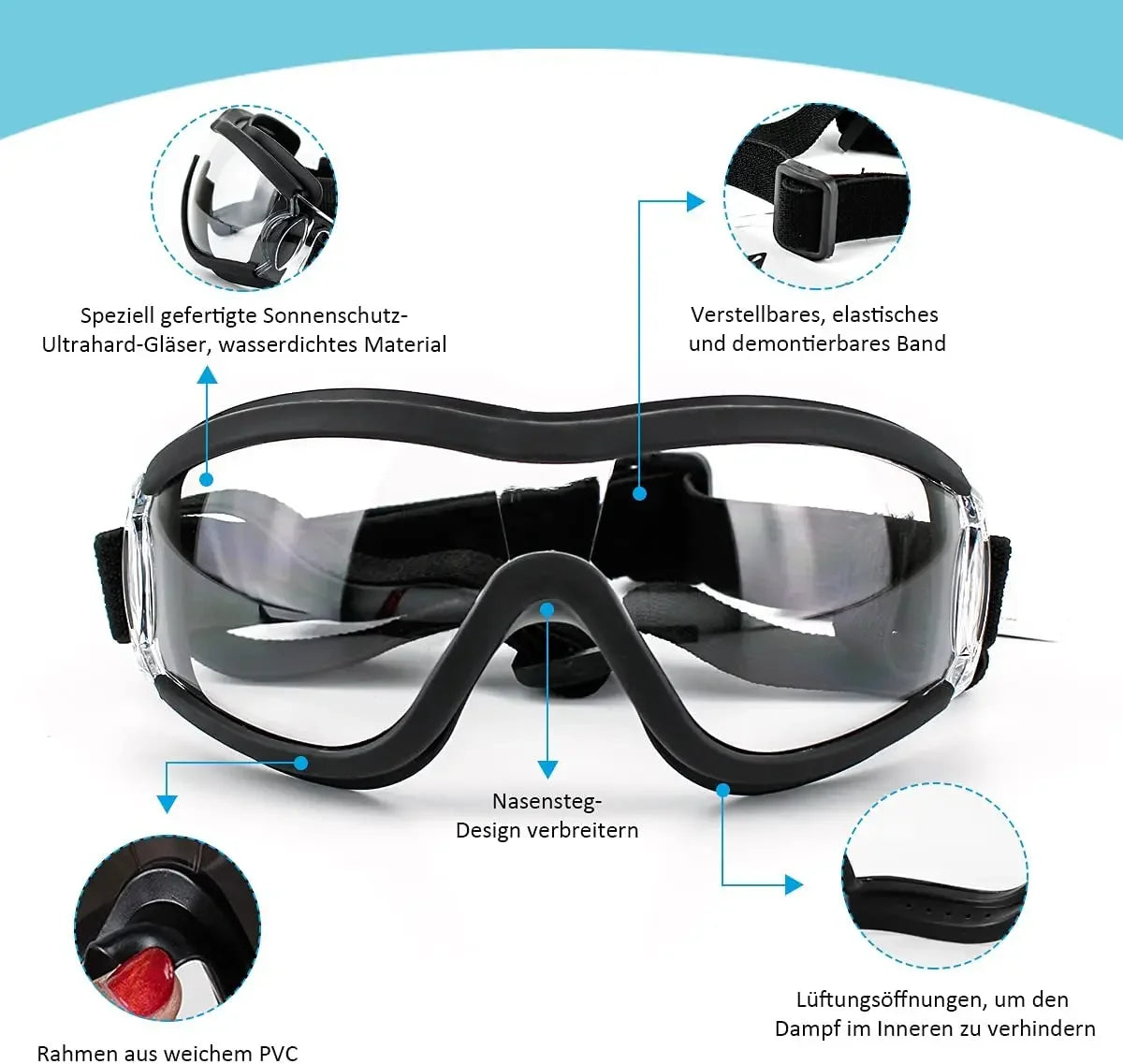 Dog Sunglasses Dog Goggles Adjustable Strap for Travel Skiing and Anti-Fog Snow Goggles Pet Goggles for Medium and Large Dogs