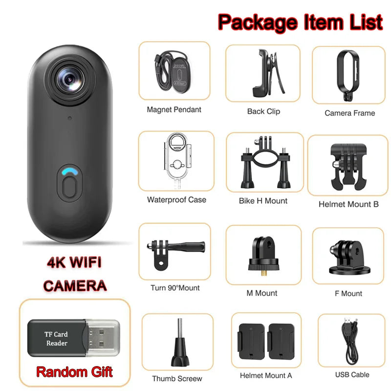 POV Magnetic Sports Camera 4K 30M Waterproof 2.4G Wireless WiFi Motorcycle Mini Small Action Body Video Vlog Cameras Helmet Bike