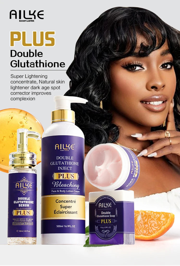 AILKE Glutathione PLUS Skin Care Set, Advanced Lightening Lotion, Moisturizes, Softens Skin, Skin Glowing Range for Men Women