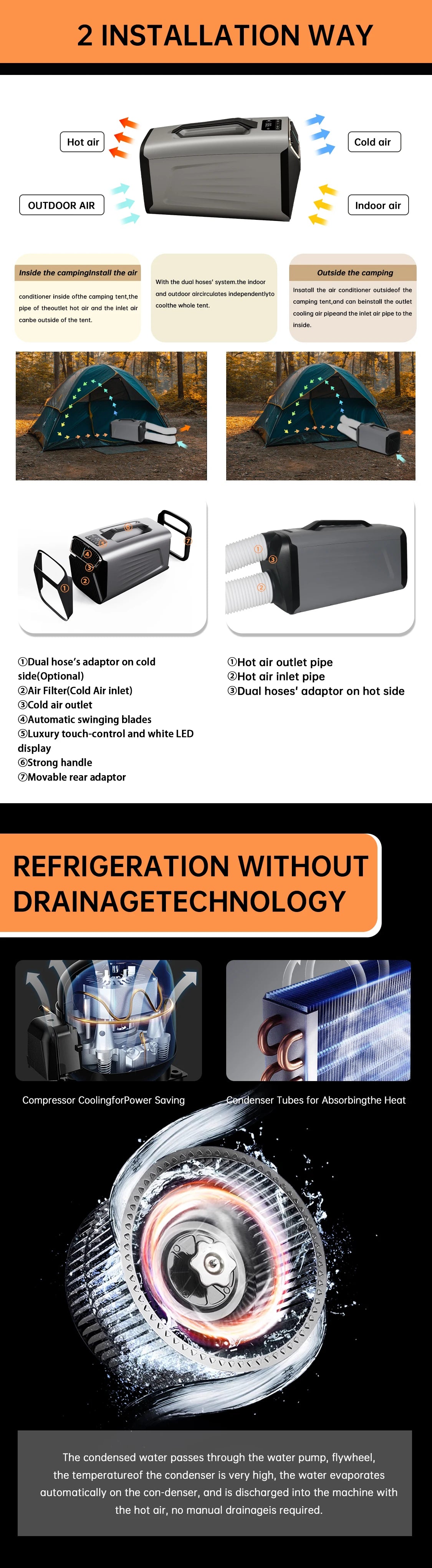Hot Sale Portable Air Conditioner Mobile Air Conditioning for RV Tent Outdoors Truck Car CampingAC R290 5200Btu