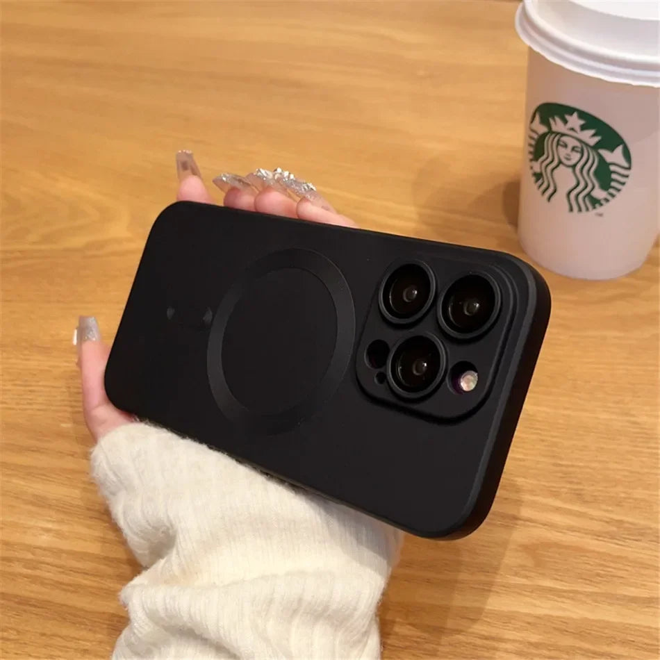For Magsafe Magnetic Wireless Charge Case for iPhone 17 16 15 14 13 12 11 Pro Max Plus Soft Silicone Glass Lens Protection Cover